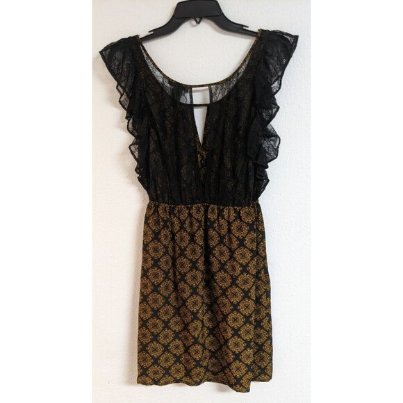 Wmn's Anthropologie MAPLE 100% Silk Medallion Dress with Black Lace Trim/Back XS - Picture 4 of 9